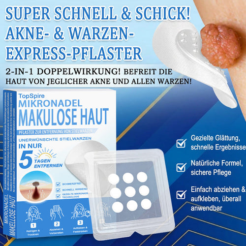 𝑻𝒐𝒑𝑺𝒑𝒊𝒓𝒆® 2-in-1 Mikronadel- & Hydrokolloid-Pflaster | Entferner für erhabene Muttermale, Akne, flache Warzen & Hautanhängsel | Verbessert Falten, Narben & Hautunreinheiten | Unsichtbare Stern-Pickelpflaster für Gesicht & Körper
